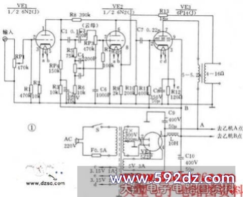 6p14小功率电子管功放电路图