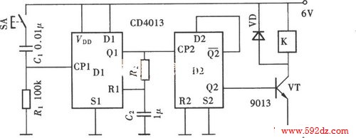 用cd4013组成的防抖动开关电路图